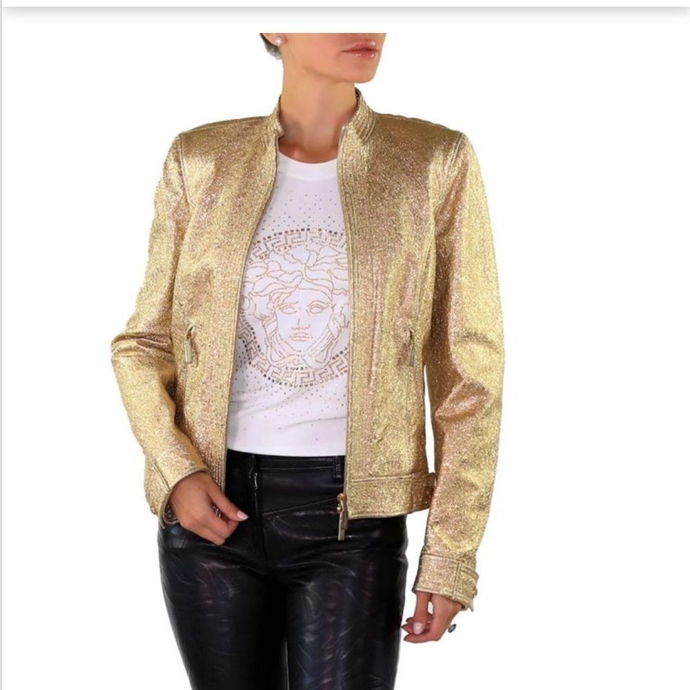 Versace 100% genuine leather gold jacket, size 38( S)